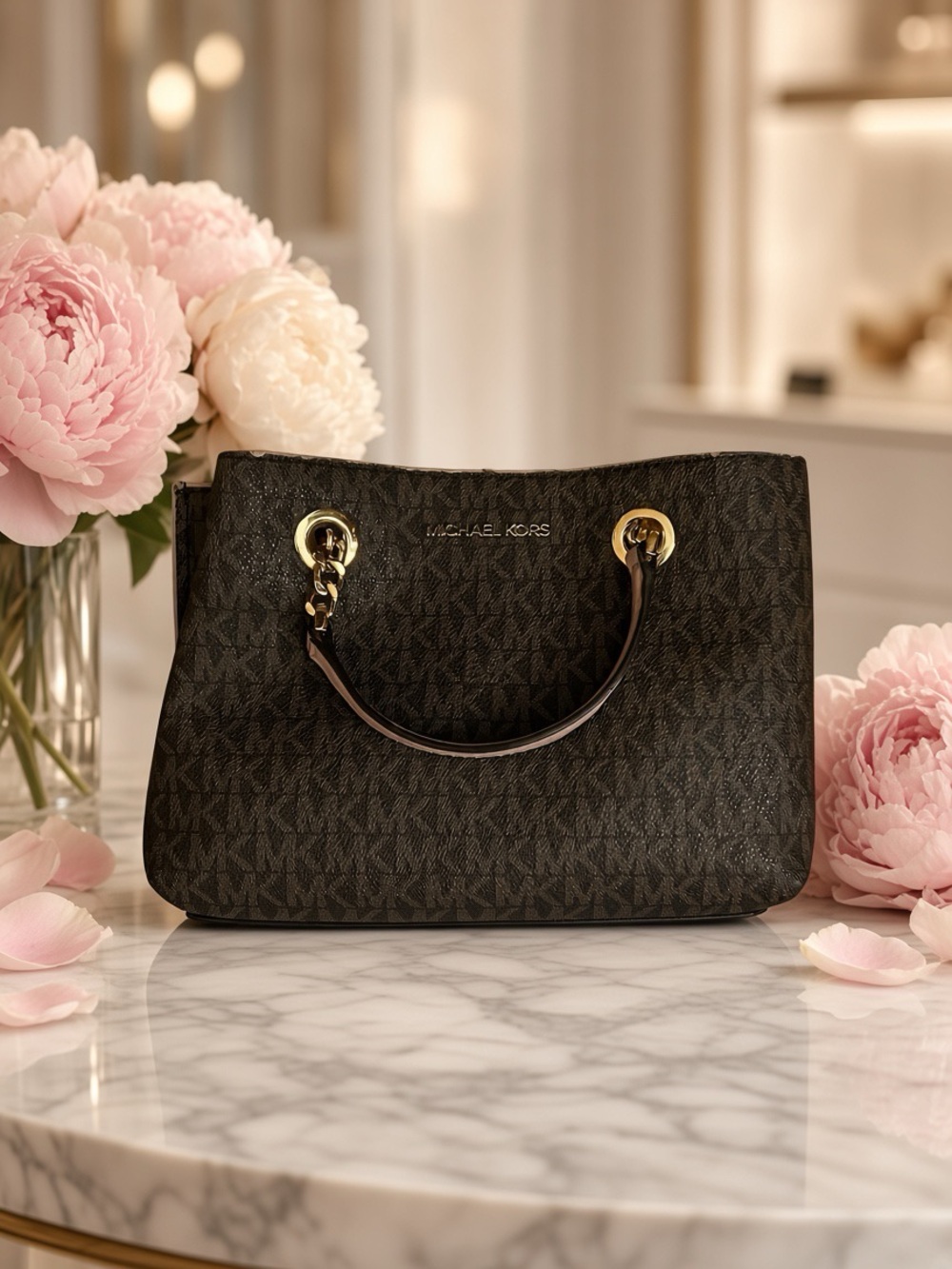 Michael Kors Black Signature MK Chain-Handle Shoulder Bag
